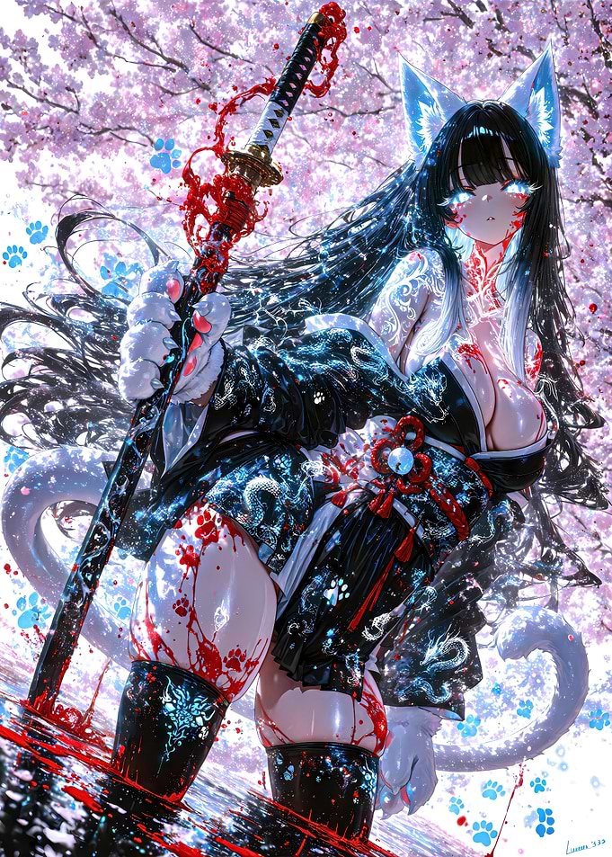 Bloody Cat-Girl Samurai in Sakura