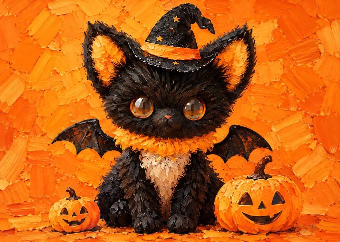 Cute Halloween Bat Cat Painting