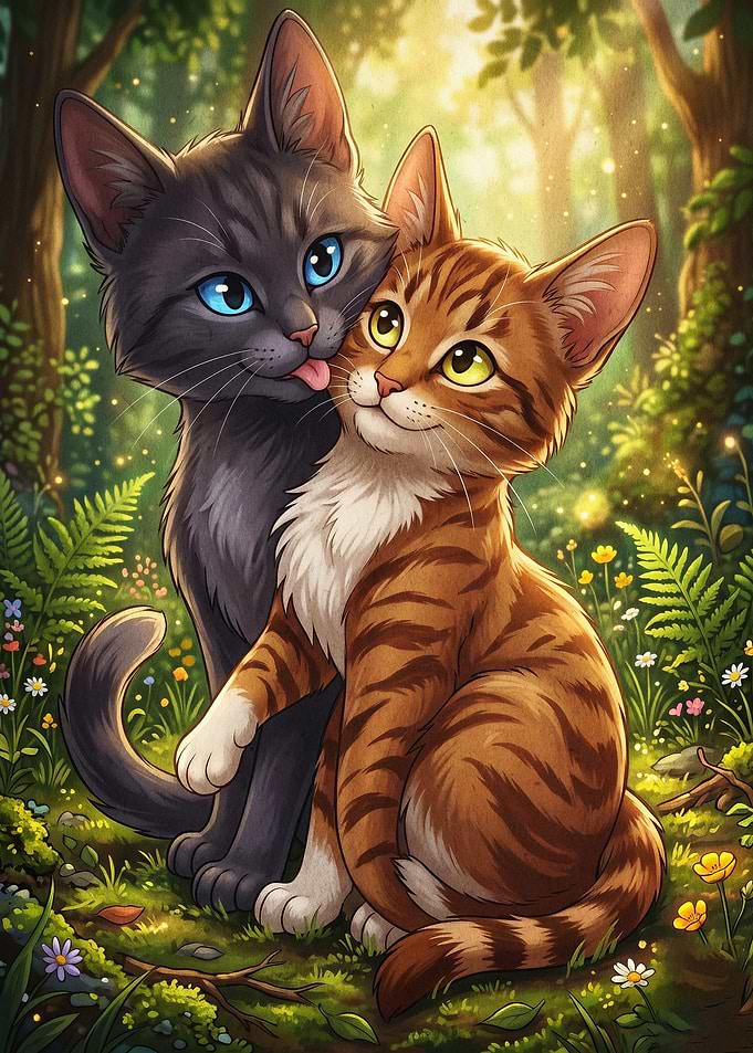 Cute Cats Forest Fantasy Art