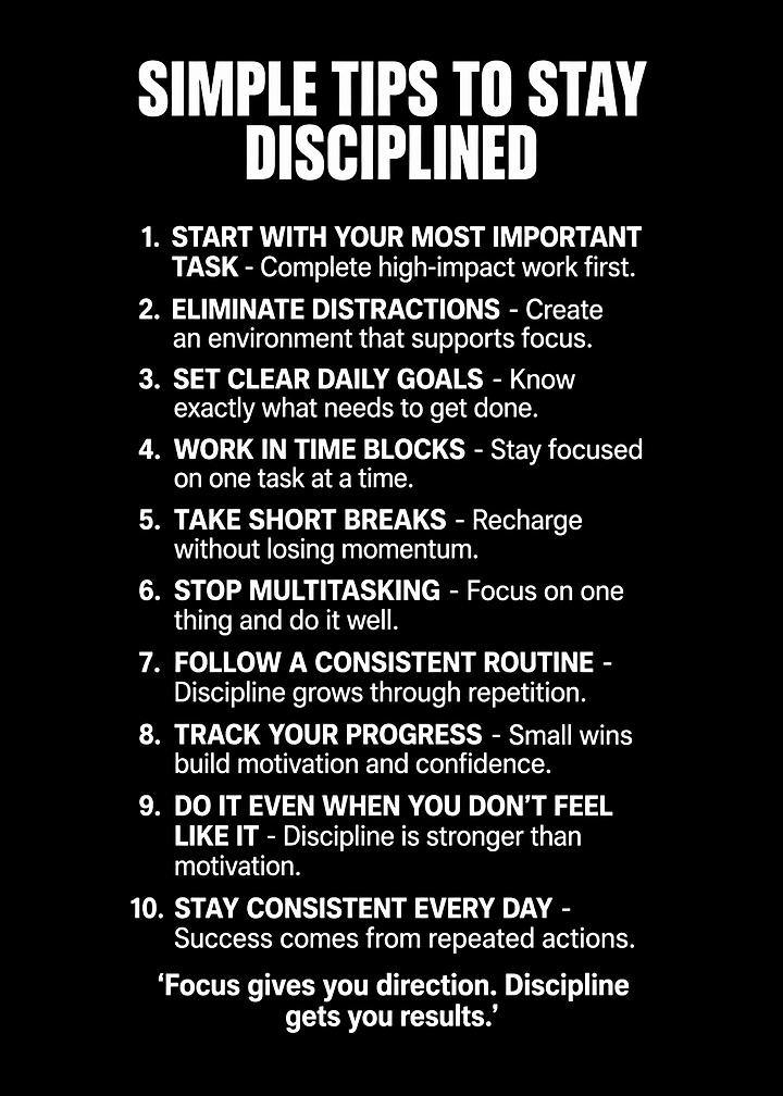 Simple Tips to Stay Disciplined Poster