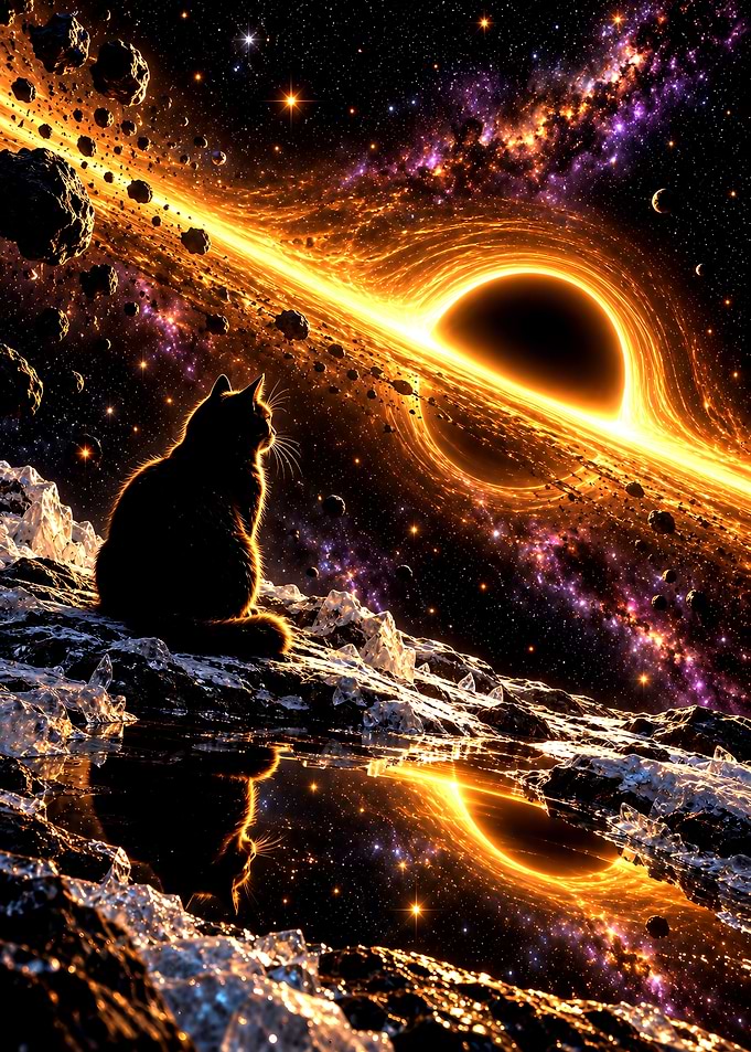 Cat Watching a Cosmic Black Hole