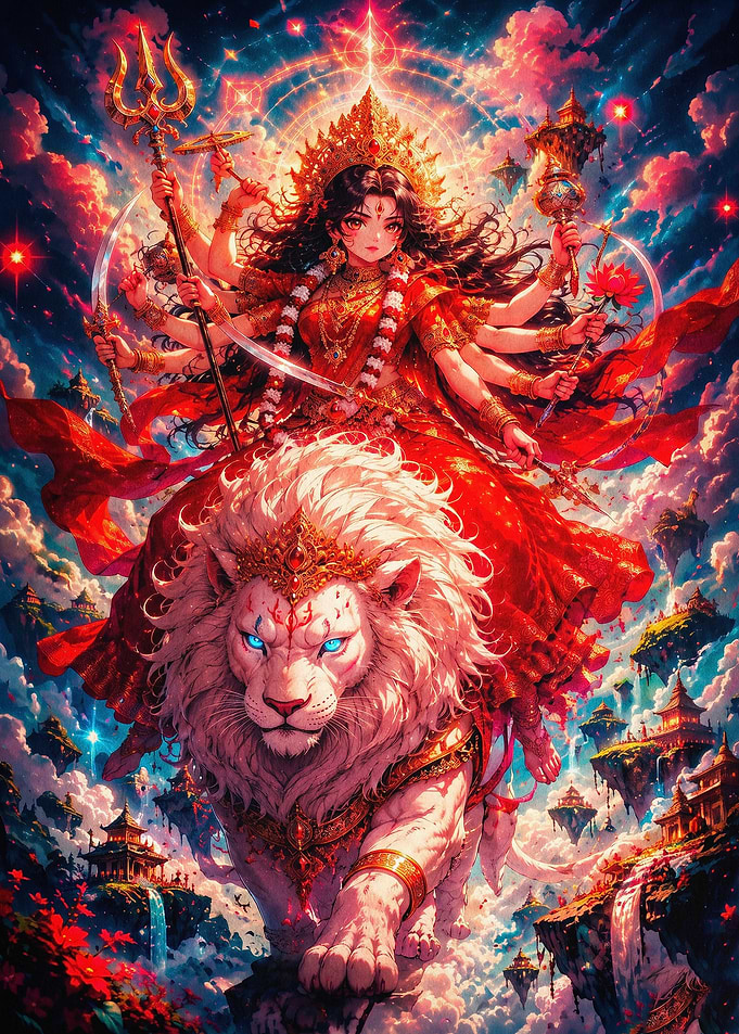 Durga Lion Cosmic Fantasy Art