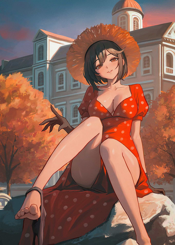 Anime Girl in Red Polka Dot Dress