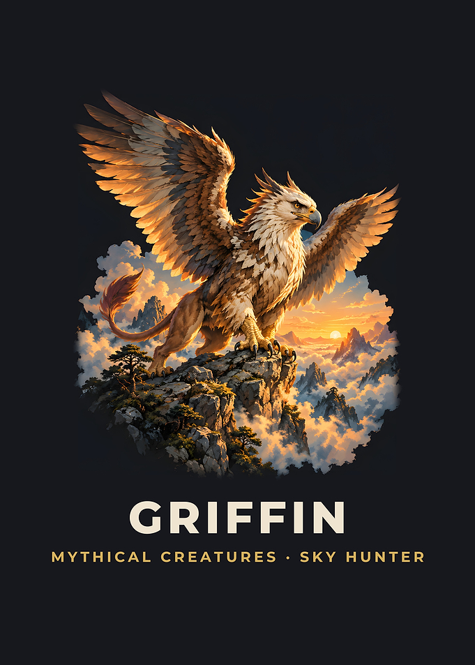 Golden Griffin Cliff Sunset Fantasy Creature Art