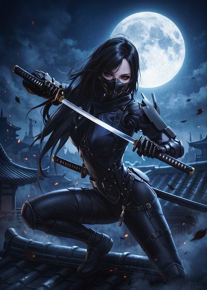 Cyber Ninja Katana Moon Art
