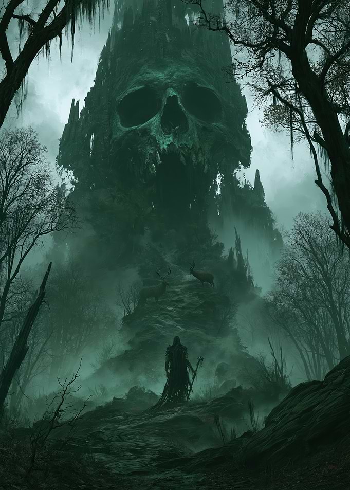 Dark Fantasy Skull Mountain Landscape