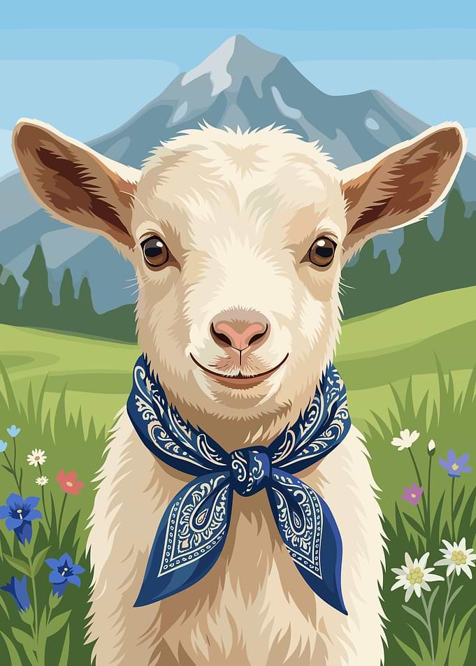 Cute Goat Wearing Blue Bandana