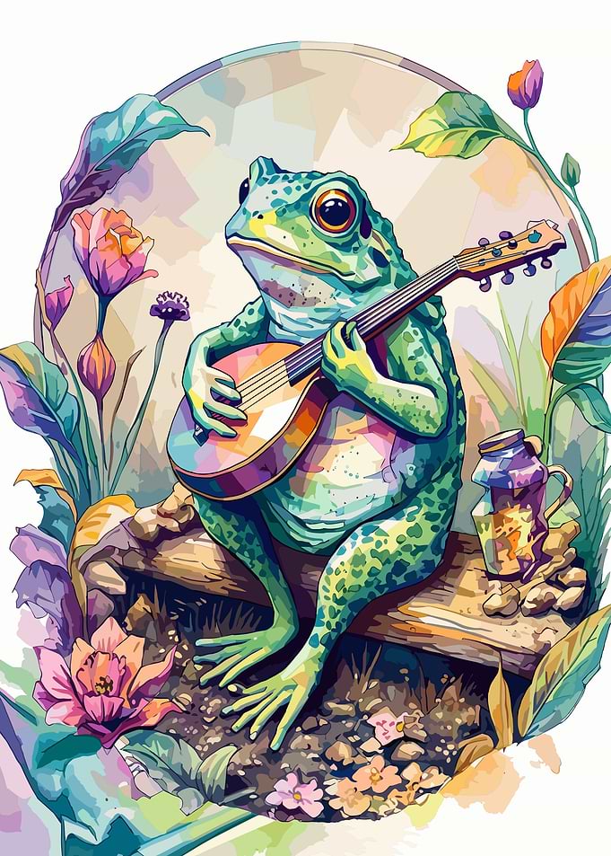 Whimsical Frog Playing Acoustic Guitar