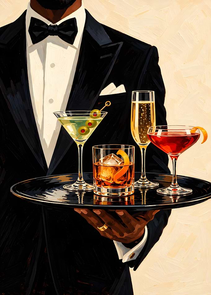 Waiter Serving Assorted Cocktails