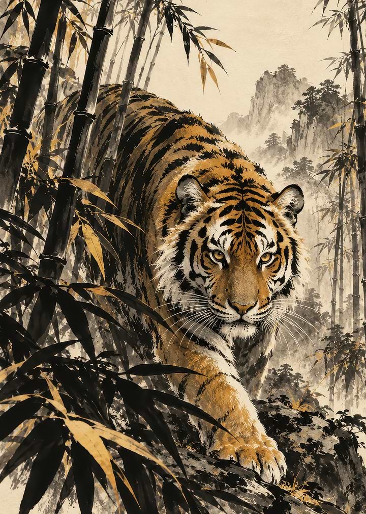 Majestic Tiger in Bamboo Forest