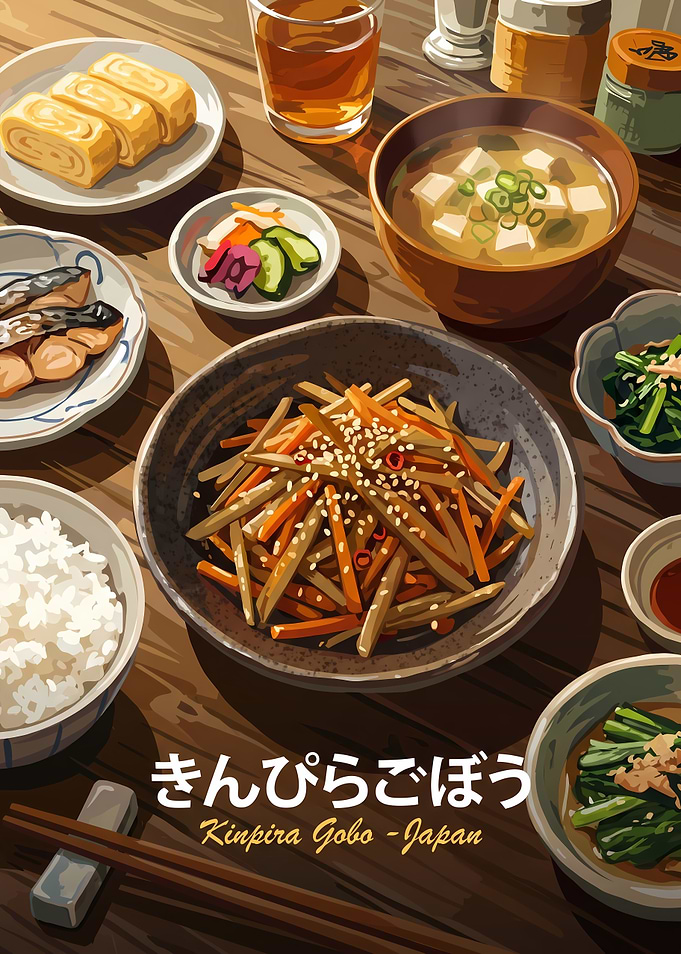 Traditional Japanese Kinpira Gobo Meal