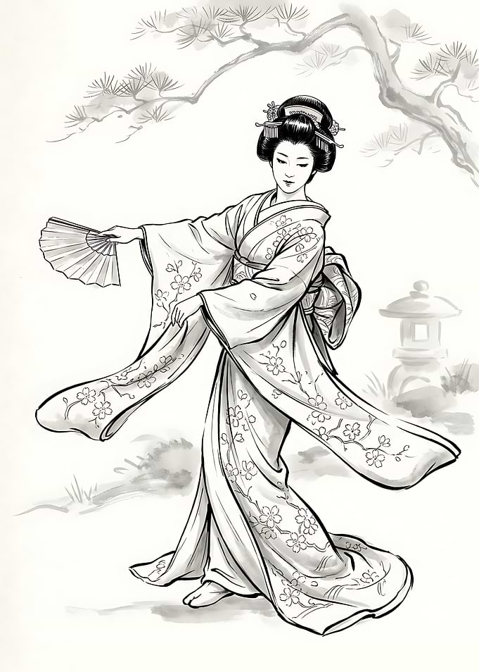 Elegant Geisha in Traditional Kimono