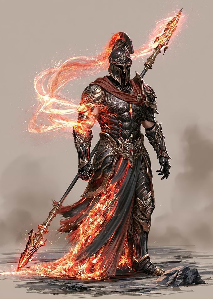 Fiery Spartan Warrior in Enchanted Armor
