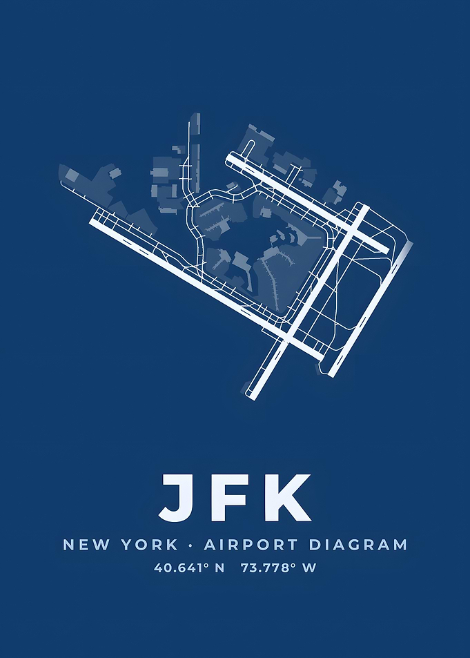 JFK New York Airport Diagram Blueprint Poster