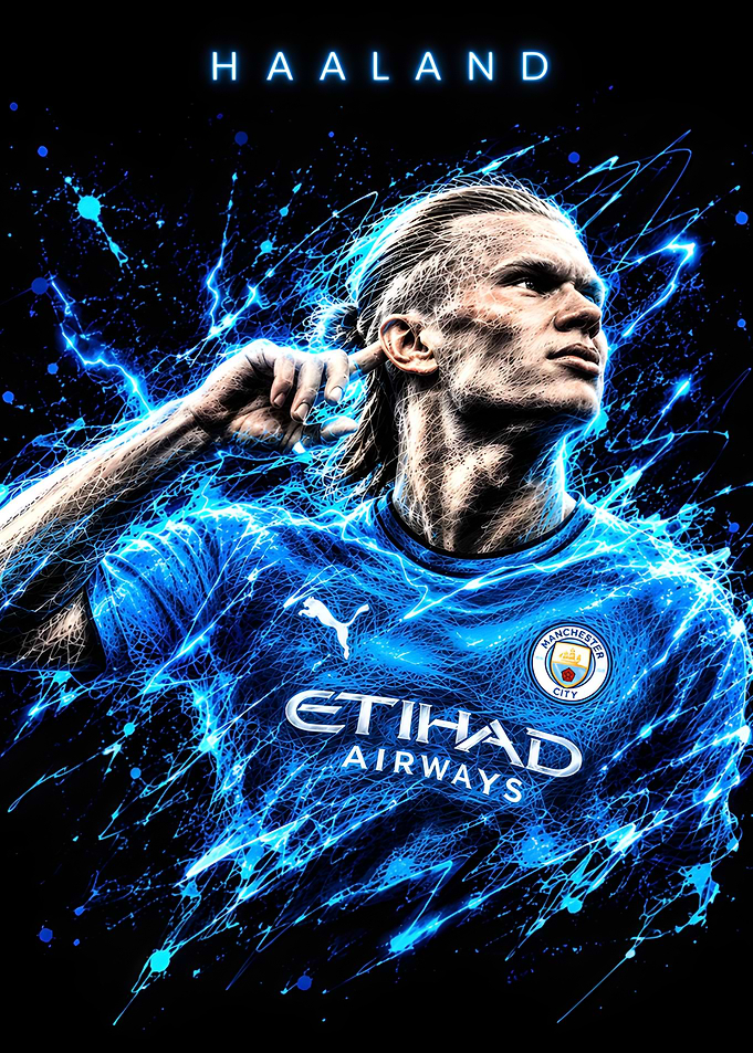 Erling Haaland Manchester City Electric Poster