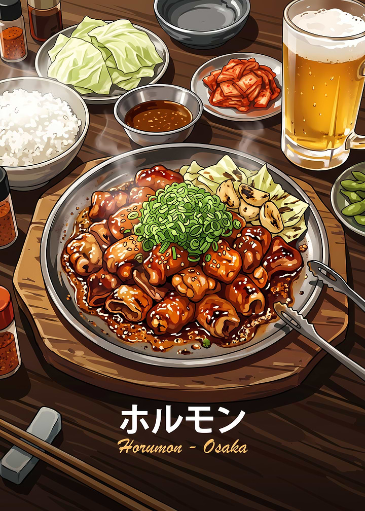 Japanese Horumon BBQ Feast Illustration