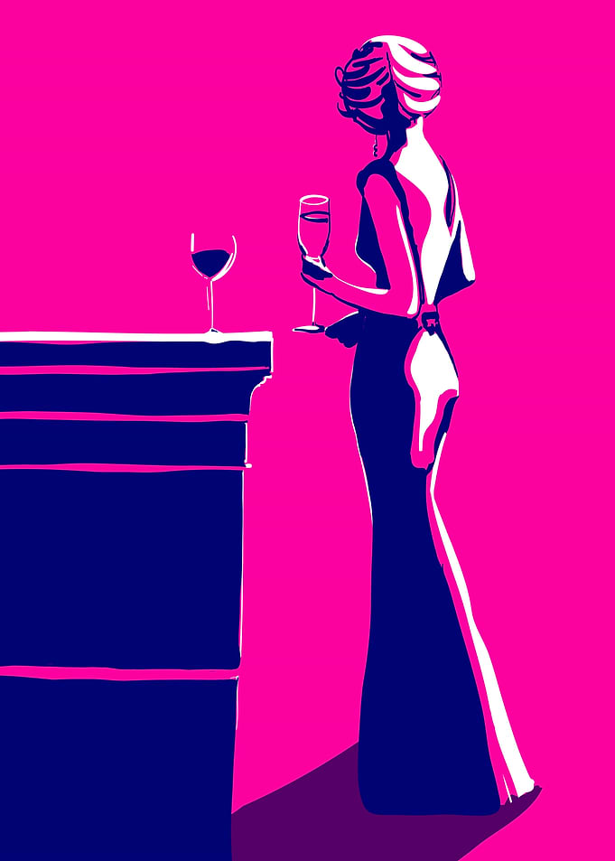 Elegant Woman with Wine Glass Silhouette