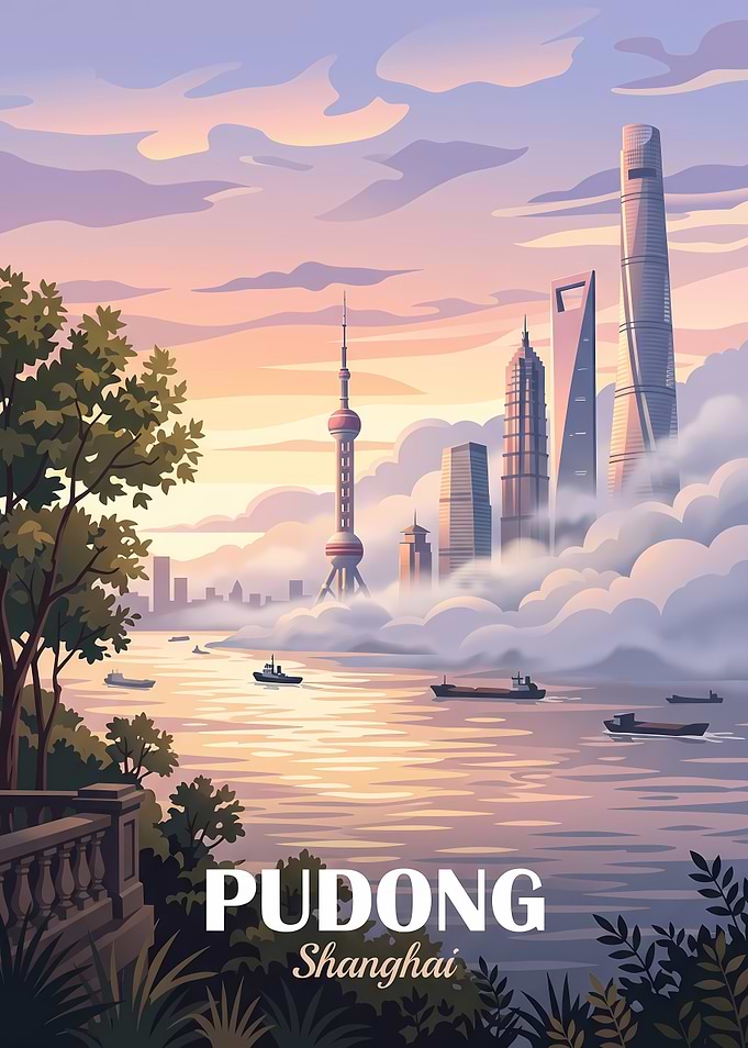 Pudong Shanghai Skyline Travel Poster