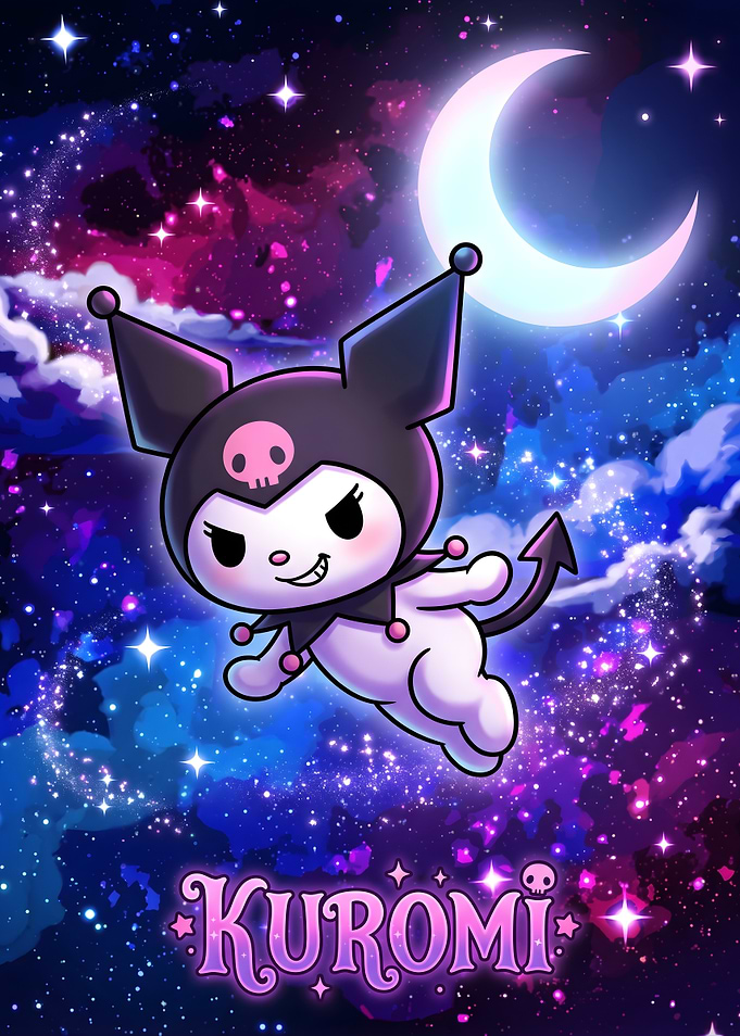 Kuromi Floating in a Starry Galaxy