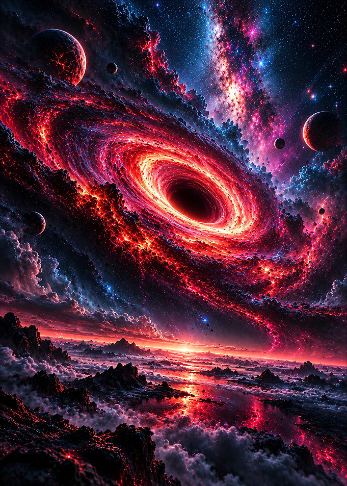 Cosmic Black Hole Over Alien Landscape