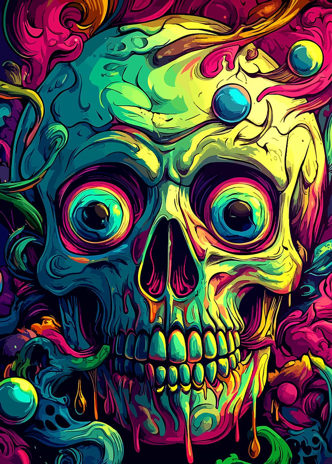 Psychedelic Melting Skull Digital Art
