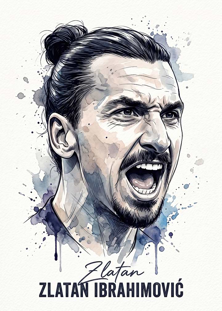 Zlatan Ibrahimovic Watercolor Portrait