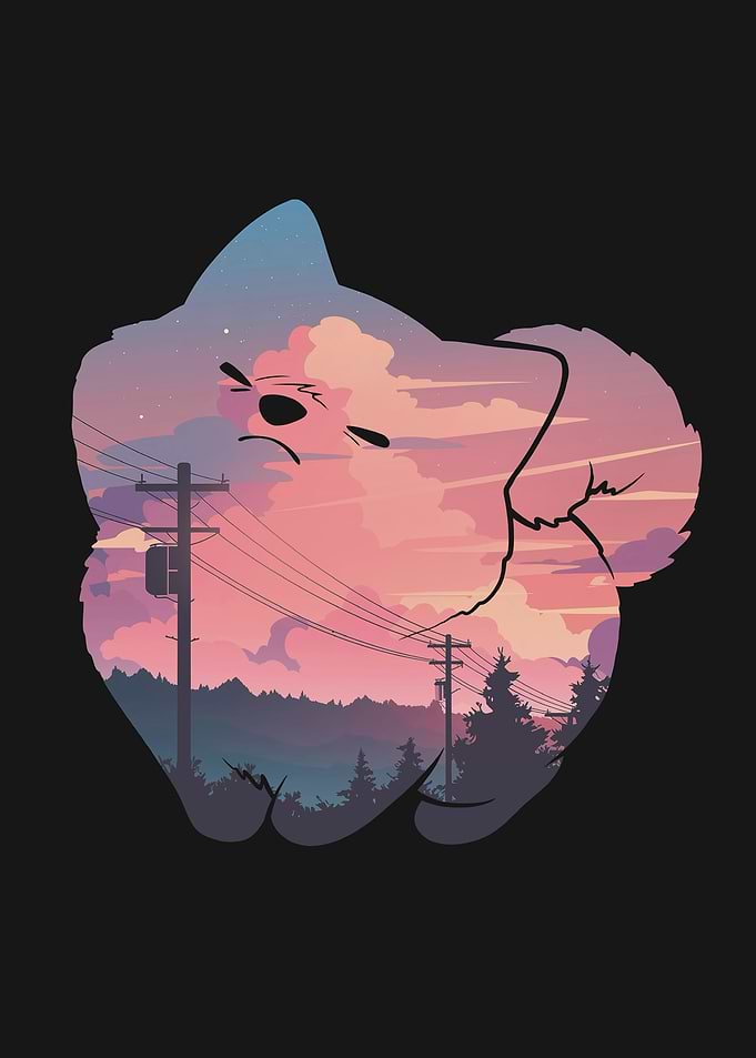 Dog Silhouette Japanese City Sunset Skyline