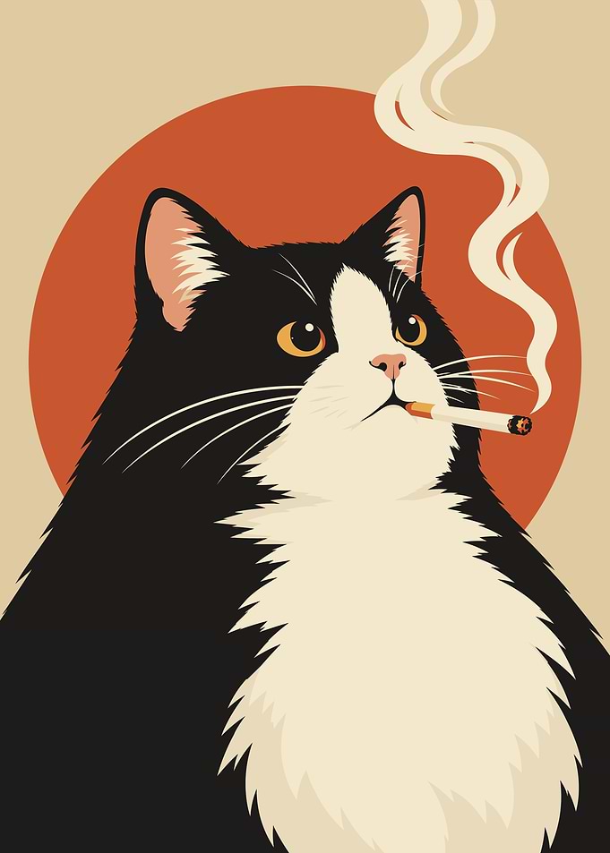 Smoking Tuxedo Cat Illustration