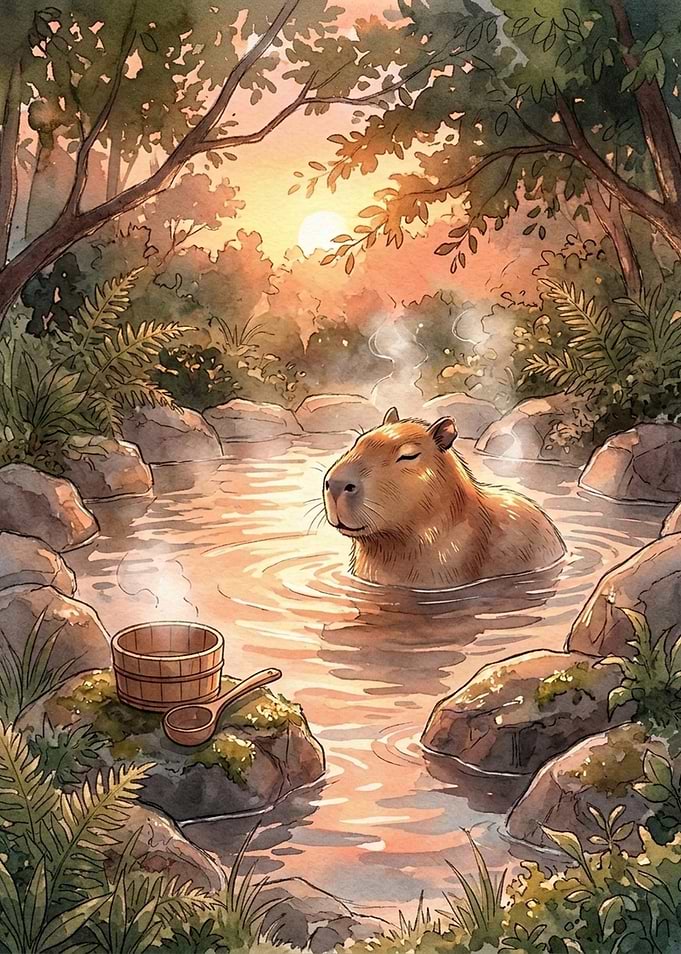 Capybara Relaxing in Hot Spring