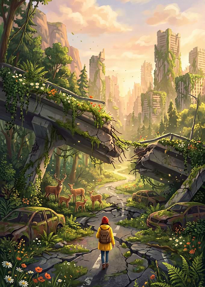Post-Apocalyptic Nature Reclaiming City Ruins