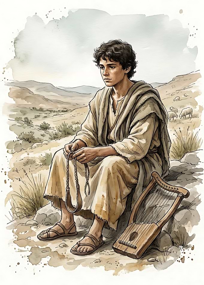 Young Shepherd David with Harp