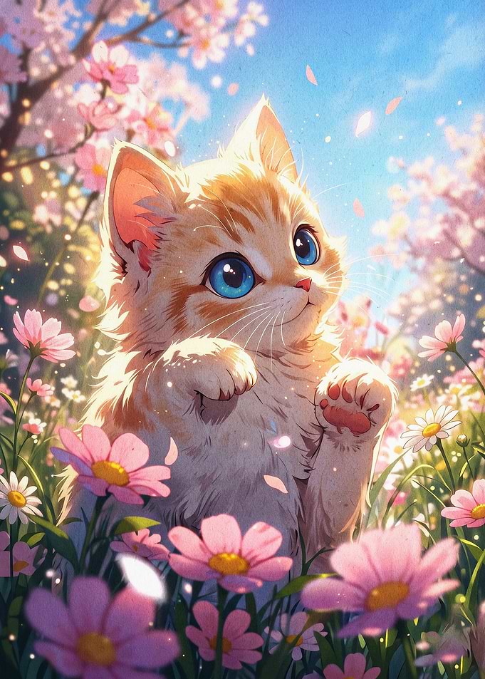 Kitten Floral Spring Anime Art