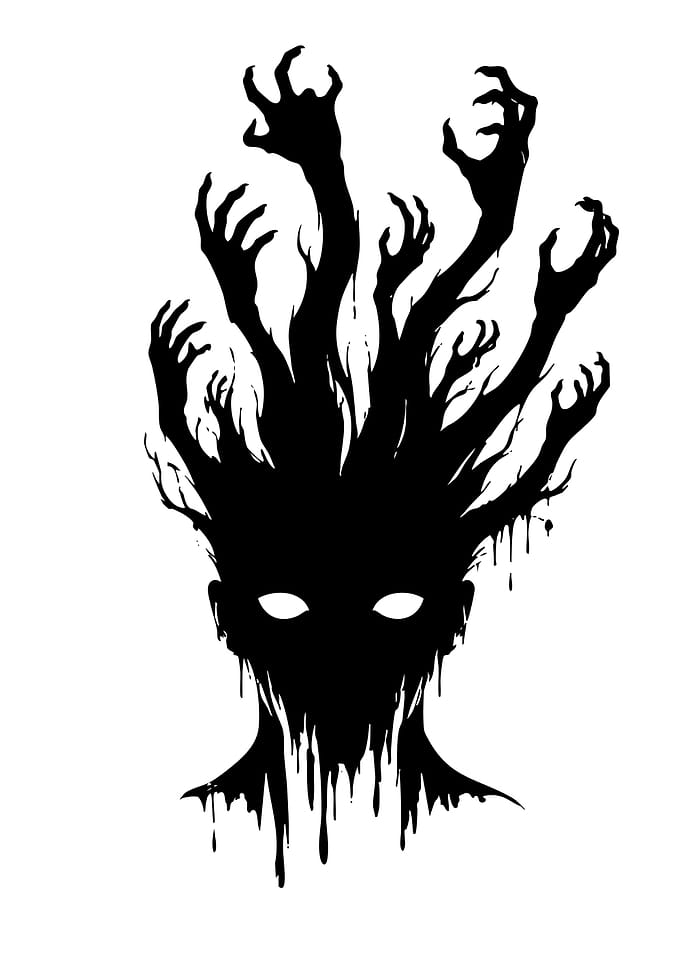 Dark Silhouette Monster with Reaching Hands