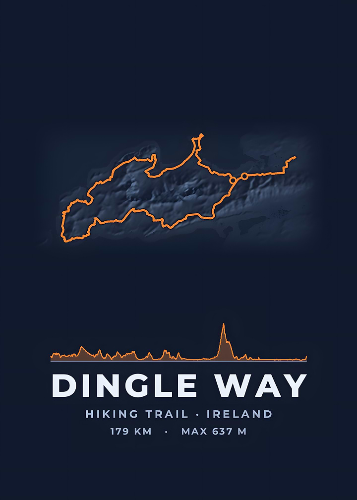 Dingle Way Hiking Trail Map Midnight Blue Print