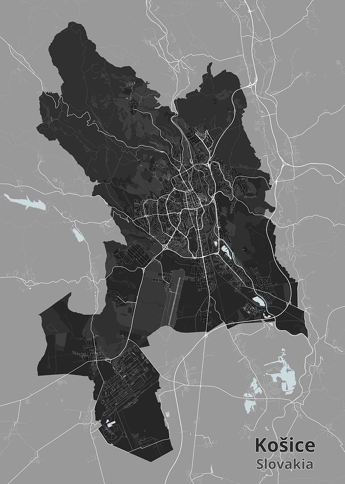 Minimalist Map of Kosice Slovakia