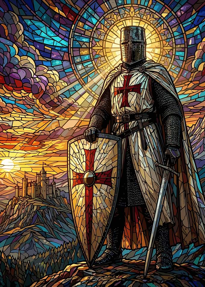 Stained Glass Crusader Knight
