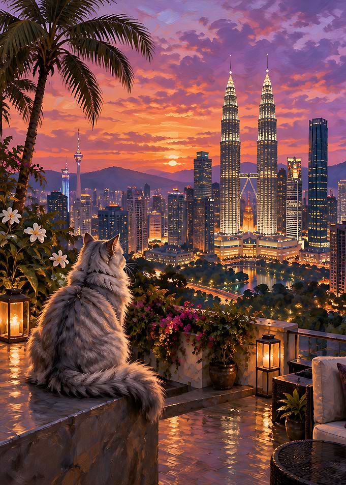 Cat Watching Kuala Lumpur Sunset