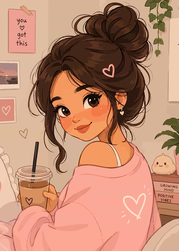Cute Girl with Coffee Illustration