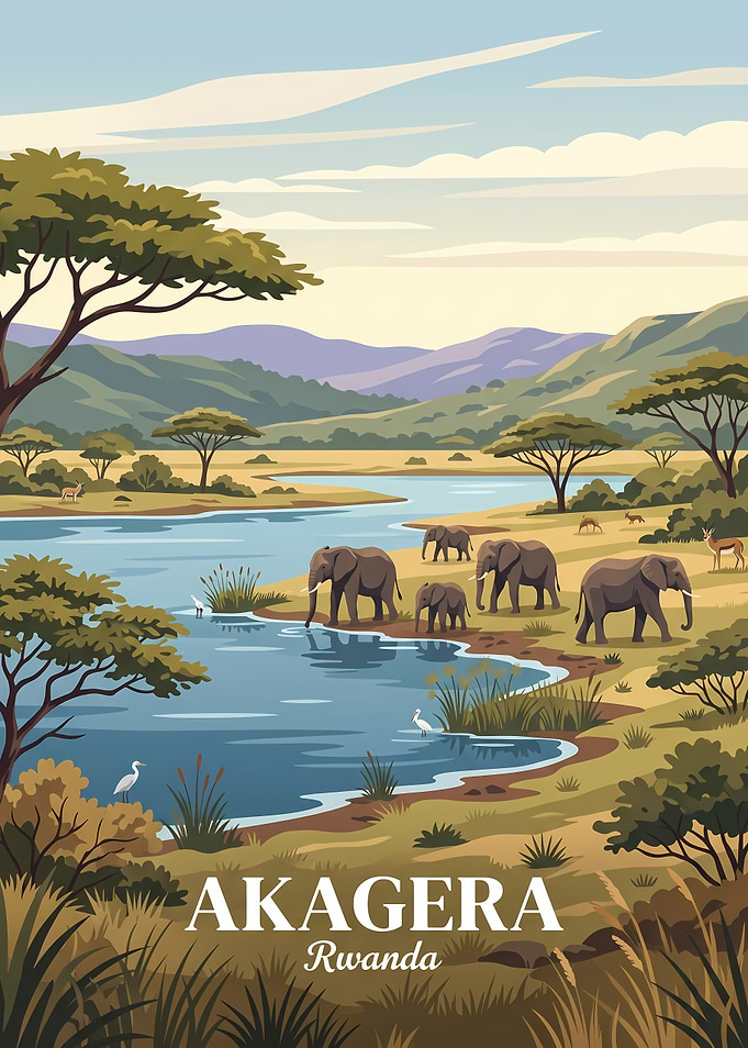 Akagera National Park Rwanda Travel Poster