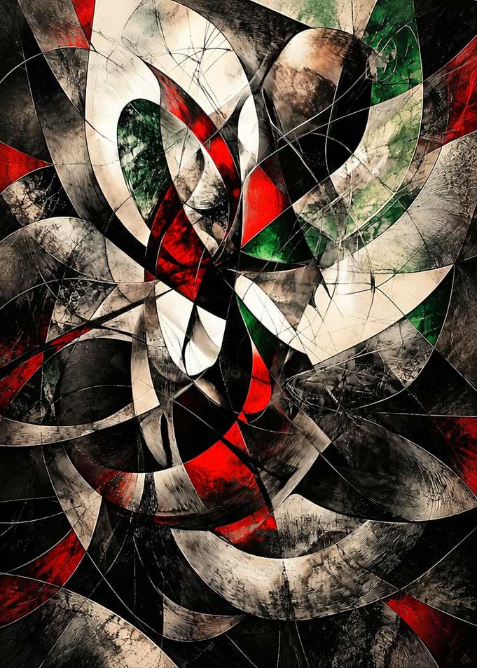 Abstract Geometric Composition in Red and Green