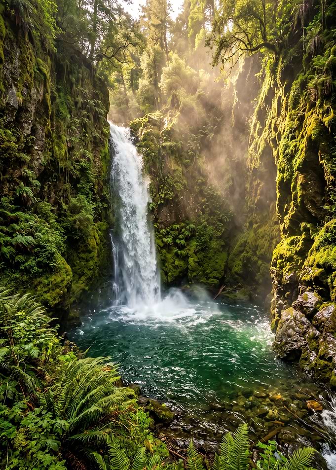 Enchanted Waterfall in Lush Forest