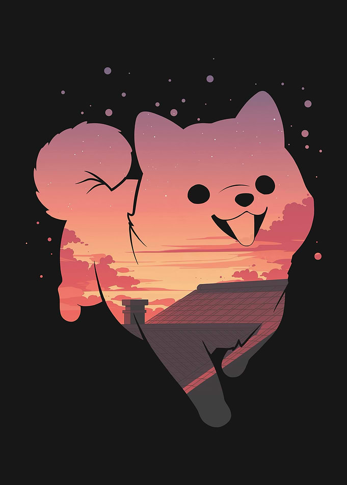 Cute Pomeranian Japanese Sunset