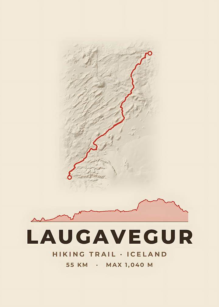 Laugavegur Hiking Trail Map Vintage Topo Print
