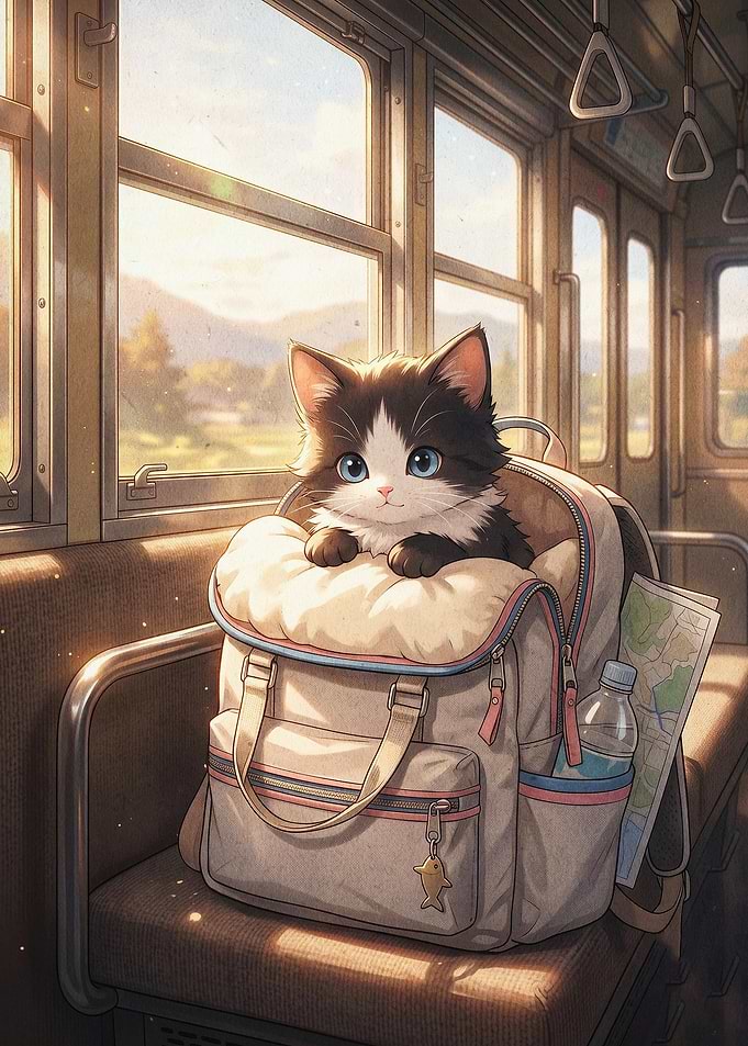 Travel Cat Backpack Anime Poster