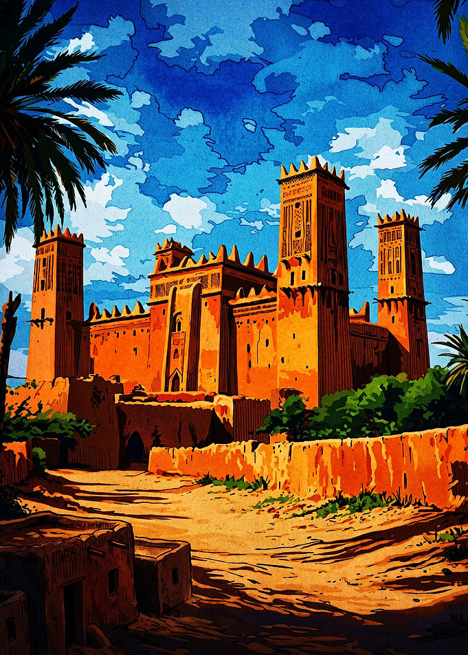 Traditional Mud Brick Castle Illustration