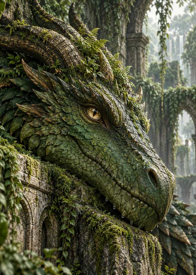 Ancient Green Dragon in Ruined Temple