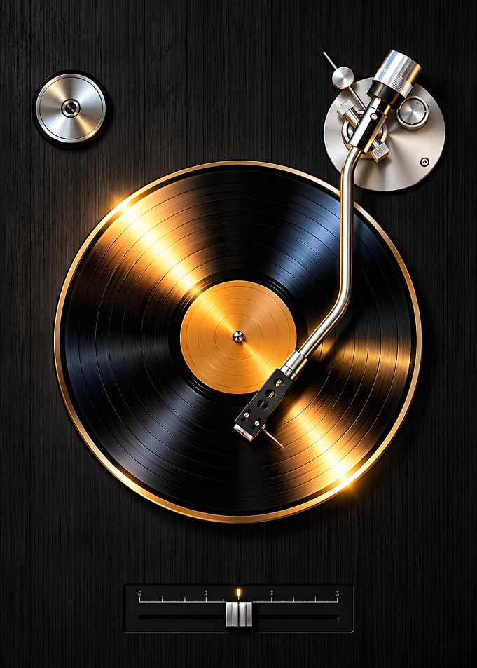 Modern Turntable with Gold Vinyl Record