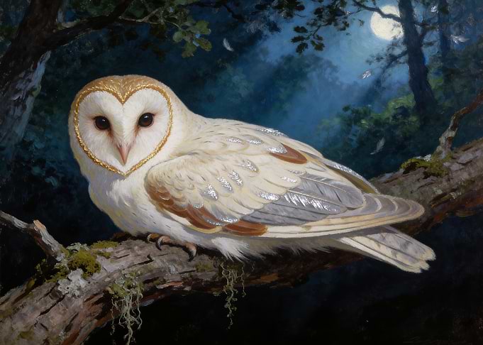 Barn Owl Perched Under Moonlight