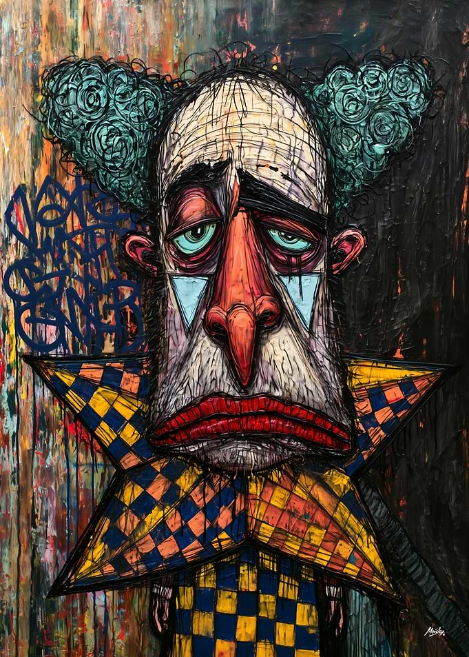 Melancholy Harlequin - Grotesque Clown Portrait
