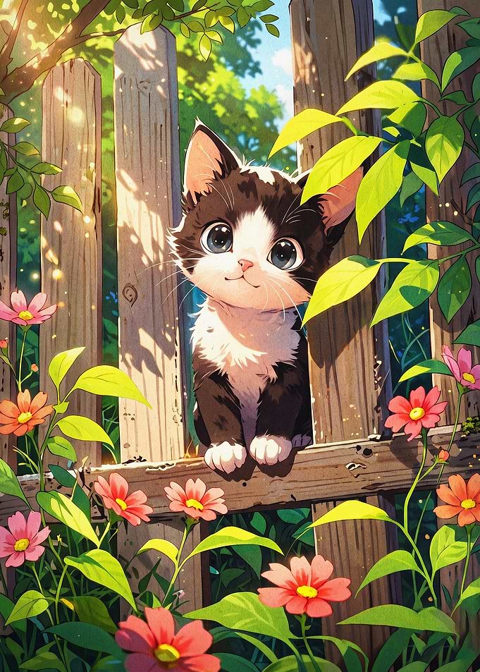 Cute Cat Kitten Spring Garden Art